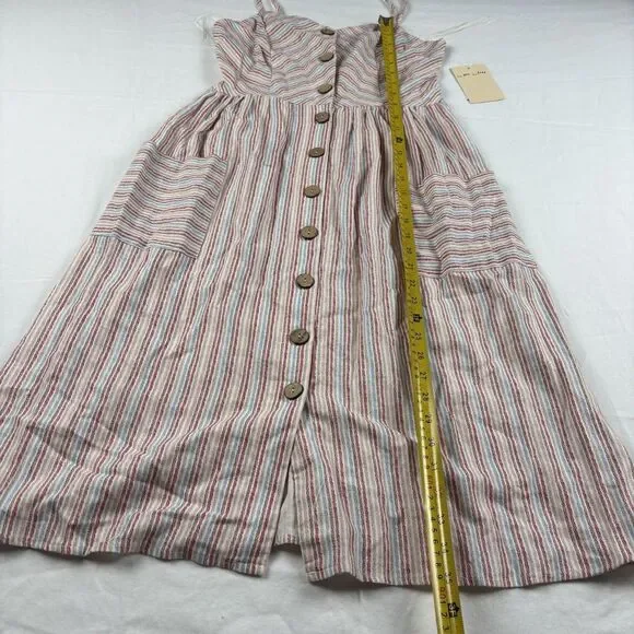 BeBop Spaghetti Strap Linen Button Front Pocketed Midi Dress Women's Size M Pink - Picture 6 of 12